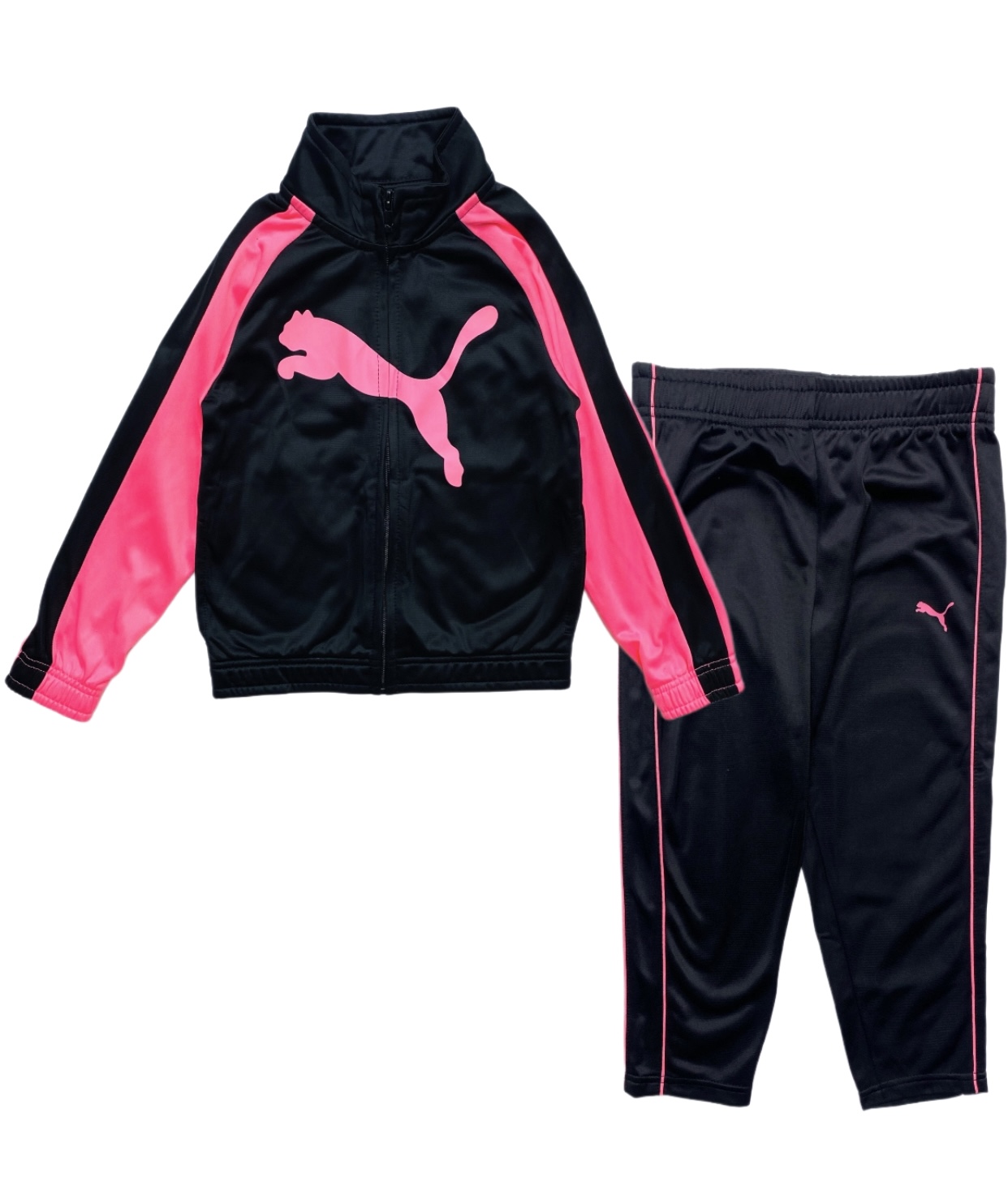 Littletown Puma Kid Girl Black Neon Coral Pink Tracksuit Set Online Luxury Store for Kids