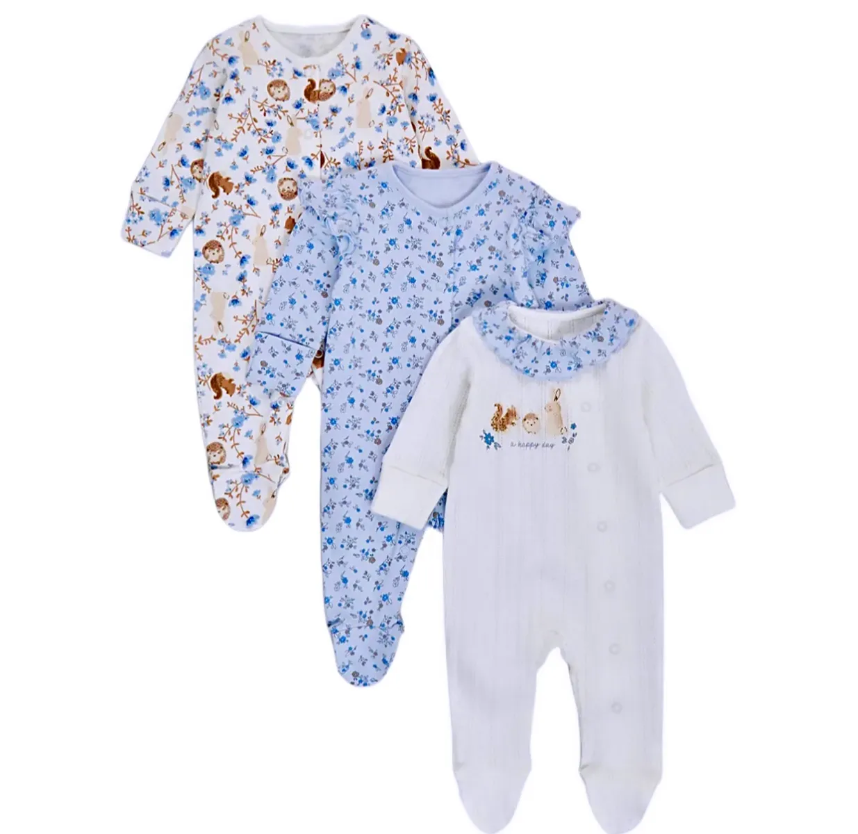 Littletown Matalan Baby Girl 3 Pack Woodland Frill Sleepsuits Online Luxury Store for Kids