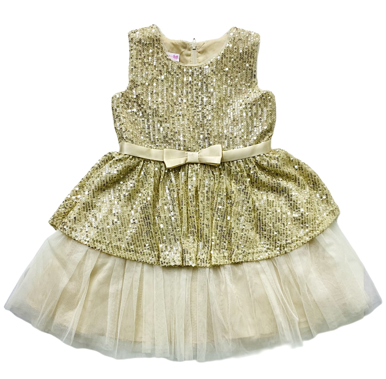 Littletown Bonnie Jean Kid Girl Champaign Gold Sequin Glitter Tiered Dress  - Online Luxury Store for Kids