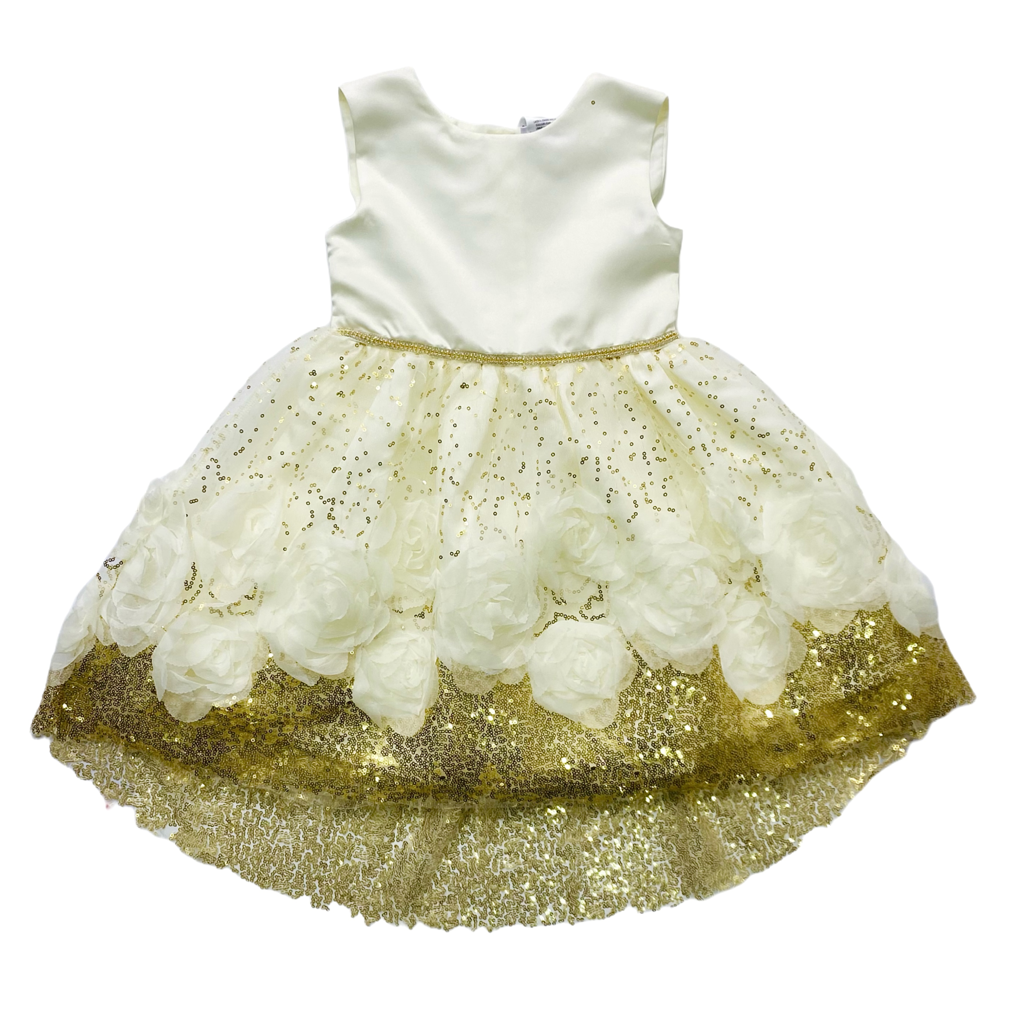 Littletown BLUE BERI Boulevard Toddler Girl Cream Gold Rosette Sequin Dress Online Luxury Store for Kids