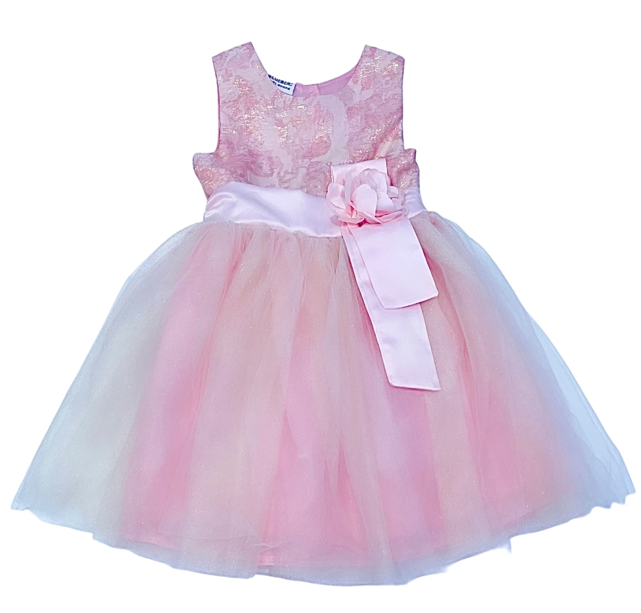 Littletown Blueberi Boulevard Toddler Girl Luxe Pink & Gold Damask 3D  Floral Detail Glitter Tulle Dress - Online Luxury Store for Kids