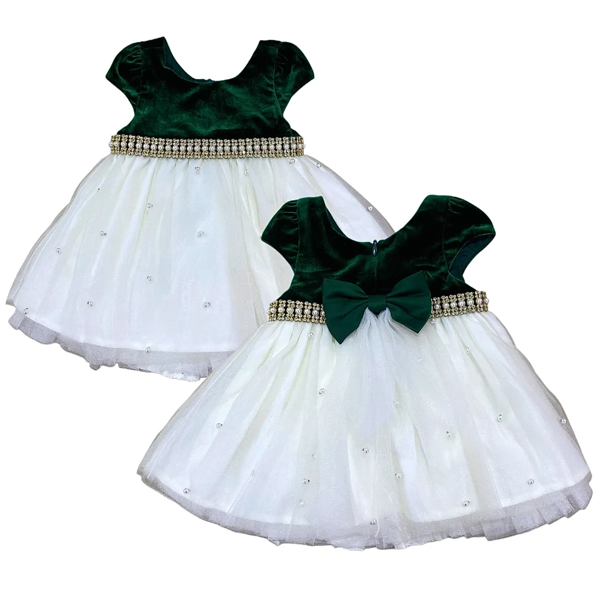 Littletown American Princess Baby Girl Luxe Emerald Green Pearl & Rhinestone Bow Detail Dress(Runs Small) - Online Luxury Store for Kids Littletown American Princess Baby Girl Luxe Emerald Green Pearl & Rhinestone Bow Detail Dress(Runs Small) - Online Luxury Store for Kids