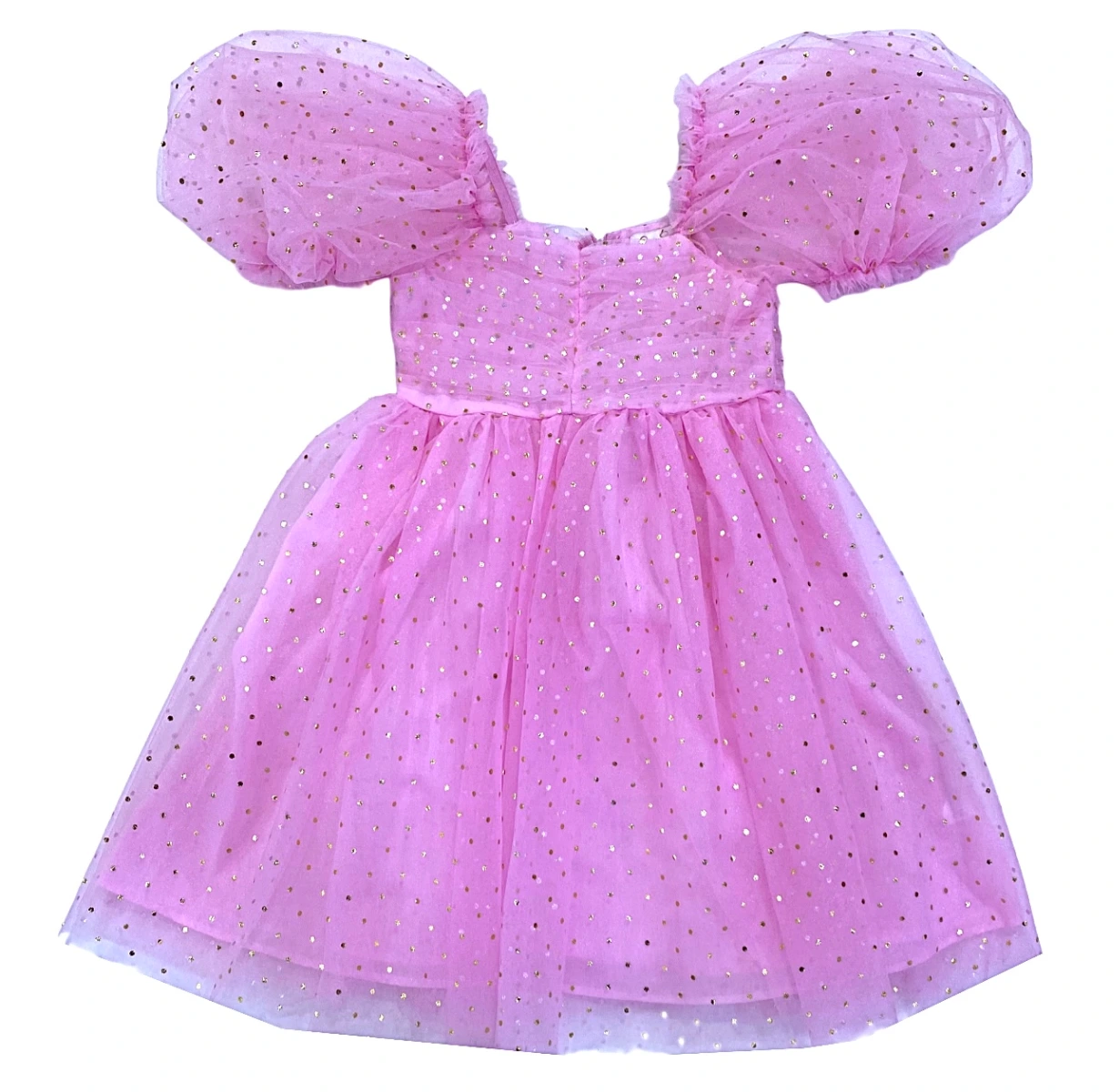 Littletown Jessica Simpson Kid Girl Luxe Pink & Gold Foil Tulle Dress  W/Puff Sleeve(RUNS SMALL) - Online Luxury Store for Kids