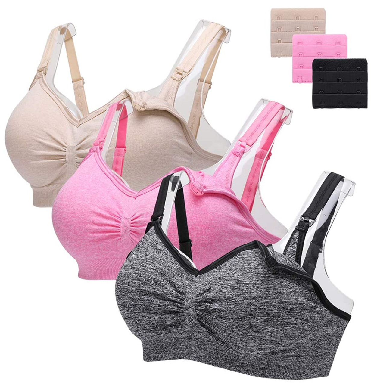 Littletown Intlmate Pink/Beige/Black Nursing Bras With Removeable Pads,  3-Pack - Online Luxury Store for Kids