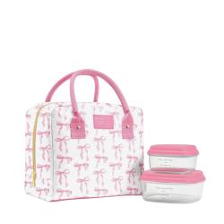 Fit & Fresh Pink/White Bloomington Lunch Bag - Insulated Large Lunch Box for Work with Containers, Leak-Resistant, Stain-Resistant, Zipper Closure, Pink Bows(NO RETURNS OR EXCHANGE ON THIS PRODUCT) - 47700 in warri, delta state, Nigeria